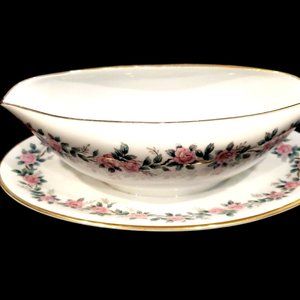 Noritake China Pattern 5412 Pink Rose Band Gravy Boat ~ Retired ~ Made in Japan
